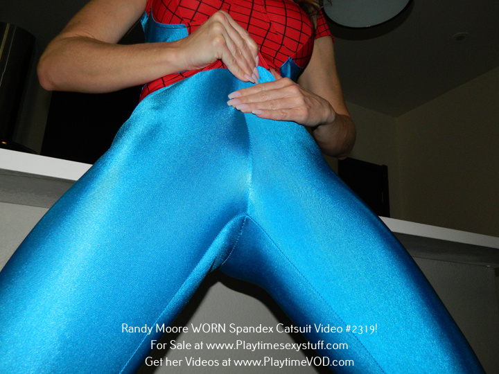 Randy Moore Tight Blue Red Spandex Spyder Catsuit from her Video #2319! - Image 3