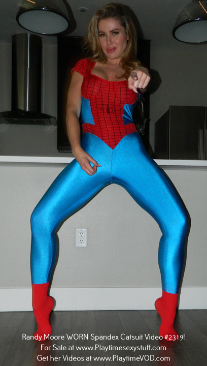Randy Moore Tight Blue Red Spandex Spyder Catsuit from her Video #2319! - Image 6